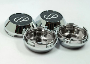 4pcs 65mm Enkei Logo Wheel Center Caps Hubcaps Rim Caps Badges Silver Carbon