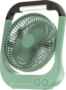 Green Portable Quiet Timer Rechargeable Battery Powered LED Light USB Desk Fan - Picture 1 of 6