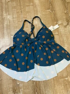 NWT Raisins Curve Teal Gold Polka Dot Swimsuit Tankini Top cross back 20W - Picture 1 of 6