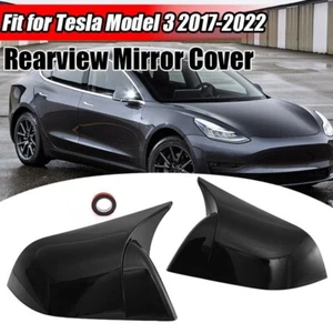 Tesla Model 3 Horn Style ABS Gloss Black Mirror Caps Overlay Cap 3M 17-23 - Foto 1 di 3