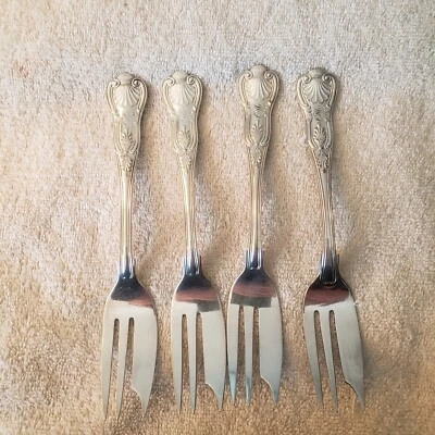 KINGS by GORHAM set 4 silverplate PIE PASTRY FORKS w/ "Pie Tine" 7 1/8" Mono - Imagem 1 de 4