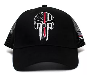 Gorra Calavera Delgada Línea Roja de EE. UU. Bandera Adulto Talla Única Sombrero Negro - Imagen 1 de 5