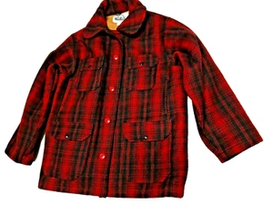 Mens Woolrich Hunting Jacket Coat 503 Sz 44 Elmer Fudd Black Mackinaw Red Plaid - Picture 1 of 5