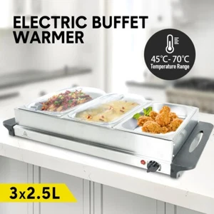 Stainless Steel Food Warmer Electric Buffet 2.5L 3 Tray Bain Marie Server Heater - Picture 1 of 11