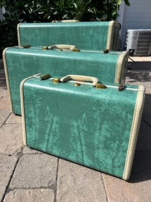 Equipaje Samsonite Vintage Años 50 - Bermudas Verde Mármol - Juego de 3 Piezas Foto 1 de 4
