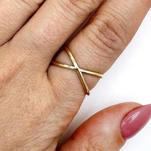 14K Gold Modern Astronomical X Shaped Criss Cross Ring - Picture 1 of 3