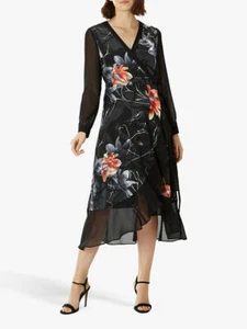 Coast Moira Floral Jacquard Wrap Midi Dress Black/Multi Size 10 - Picture 1 of 10