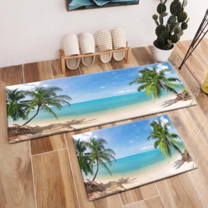 Ocean Beach Palm Tree Kitchen Mat Decor Soft Carpet Kid Bedroom Floor Area Rugs - Picture 1 of 16
