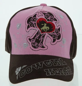 NEW! COWGIRL HEART COW GIRL CROSS CAP HAT BROWN PINK - Picture 1 of 4
