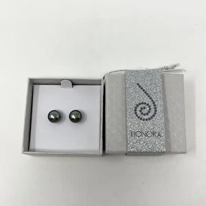 QVC Honora Round Cultured Freshwater Pearl Earrings 8MM NIB Gray Iridescent AB - Picture 1 of 4