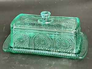 The Pioneer Woman Adeline Clear Glass Butter Dish Blue Green Teal Quarter Pound