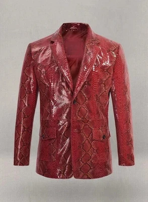 Handmade Stylish Red Snake Lambskin Leather Men Motorcycle Blazer Two-Button - Image 1 of 4