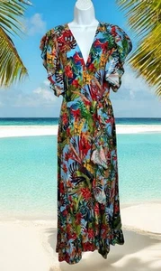 Maxi Vestido Bali ELF Hecho a Mano Carmen Floral En Niveles Envolvente Talla XL Jungle Oasis - Imagen 1 de 10