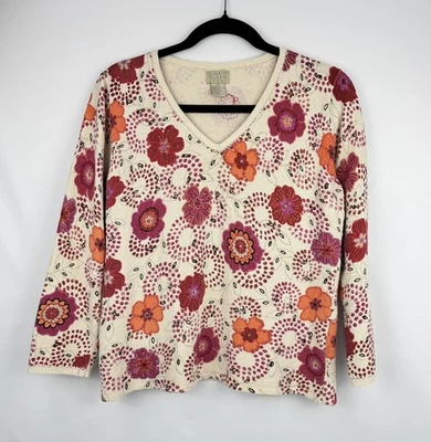 Suéter Sigrid Olsen Primavera Tejido Adornado Floral Cuello en V Cottagecore Talla M Foto 1 de 4