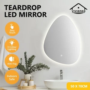 Viviendo LED Teardrop Wall Mirror Anti-fog Vanity Bathroom Mirrors Smart - Picture 1 of 30
