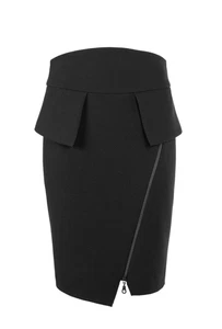 COP.COPIN Falda Carlos Gabardina Negra Peplum con Detalle de Cremallera Diagonal - Imagen 1 de 4