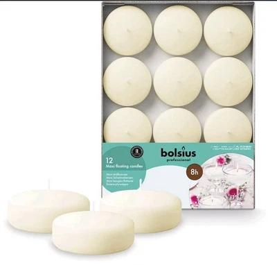 BOLSIUS LARGE IVORY FLOATING CANDLES - 12 x 2 PACKS- 8 HOUR - PERFECT FOR EVENTS - Image 1 of 4