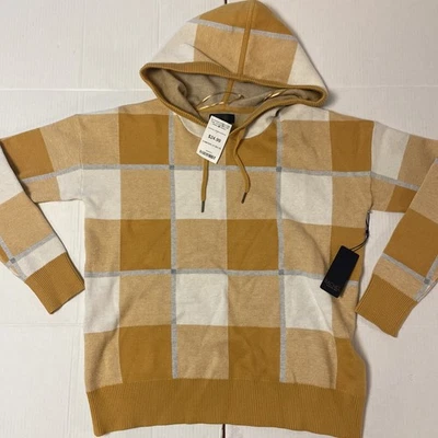 Sudadera con capucha grande a cuadros Rachel Roy Butternut marfil carbón con ribete Rob para mujer nueva con etiquetas Foto 1 de 4