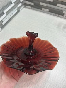 VTG MCM Anchor Hocking Royal Ruby Red Candy Dish - Picture 1 of 3