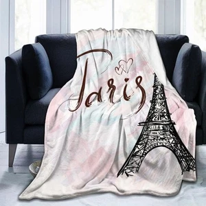 Paris Eiffel Tower Pattern Blanket, Soft Blankets Flannel Bed Throw Cozy Ligh... - Picture 1 of 9