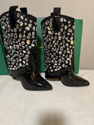 Lauren Lorraine Women’s Size 9 Black Embellished Western Inspired Boots - Image 1 of 4