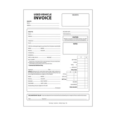 MOTOR TRADE PARTS Duplicate A4 Car Sales Invoice Receipt Pad Book