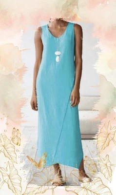 J Jill 亚麻 Lagenlook 人造裹身内衬长裙。  经典。 M 码全新。 — 第 1/4 张图片