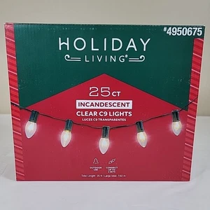 Holiday Living 25Ct Clear Incandescent C9 Lights 25 Ft Length New Christmas - Picture 1 of 5