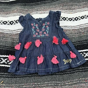 JUICY COUTURE JEAN TASSEL EMBROIDERED ACCENT DRESS SIZE 6/9 MONTHS - Picture 1 of 3