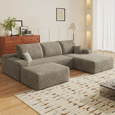 107" U Shape Right Facing Chaise Cloud Sectional Couch with Ottoman Sleeper Sofa - Image 1 of 4