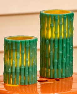 Set De Dos Velas LED Talladas De Bambú Tropical Paradise Beach Candles Decor - Imagen 1 de 1