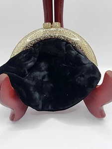 vintage black velvet coin purse gold glitter kiss lock - Picture 1 of 3
