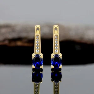 Ohrstecker 2,05 ctw blauer Saphir 18K Gelbgold vergoldet 925 Sterlingsilber - Bild 1 von 6