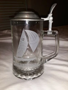 Vintage ALWE Etched Sloop Beer Mug Stein West Germany America's Cup Sailboat - Picture 1 of 4
