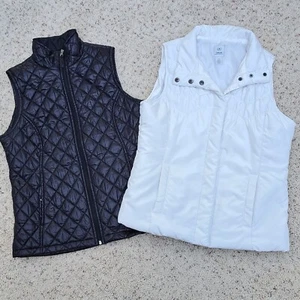 Women Izod Vest LOT 2 LIGHTWEIGHT Full Zip Quilted Puffer Snaps Mock Neck Pocket - Picture 1 of 15