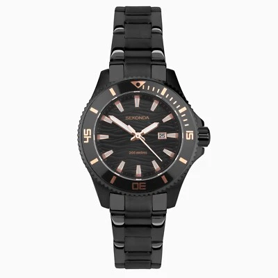 Reloj Sekonda Pacific Wave Pro Divers para dama negro y rosa 200 metros 40573 PVP £80 Foto 1 de 4