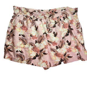 Time & Tru Women's XL Shorts Peach Tropical Gathered Elastic Waist Slash Pockets - Picture 1 of 9