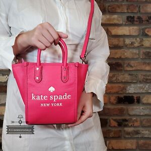 Kate Spade New York Ella Mini Top Zip Tote Crossbody Bikini Pink White Logo NWT 
