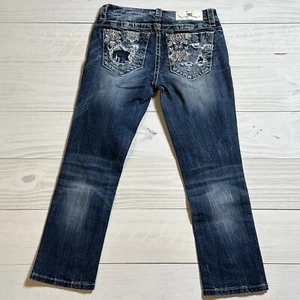 Miss Me Jeans Women's Size 25 Mid-Rise Easy Crop Blue Embroidered - Picture 1 of 11
