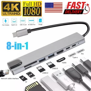 8 in 1 USB-C Hub Type C To USB 3.0 4K HDMI PD Adapter For iPhone Macbook Pro/Air - Picture 1 of 15