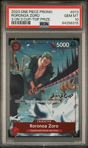 2023 One Piece Promo 3 On 3 Top Prize #013 Roronoa Zoro PSA 10 GEMA COMO NUEVO - Imagen 1 de 2