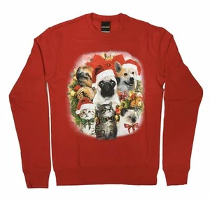 Fifth Sun Sweatshirt Small Red Christmas Long Sleeve Top Dog Cat Fleece Pug - Picture 1 of 7