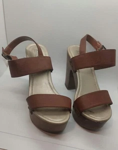 a.n.a. Women' s Lillie Heeled Block Open Toe Sandals Size 11M Brown - Picture 1 of 6