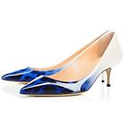Ladies Slip on Pointed Toe Stiletto Heel Pumps Patent Leather Color Splice Shoes