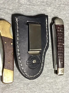 Personalized Buck 110, 112, Trapper, & Others Leather Folding Knife Clip Sheath - Picture 1 of 25