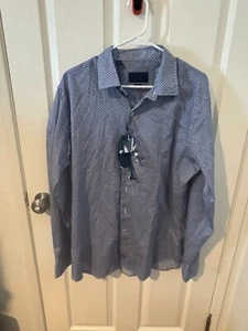 NWT David Donahue Men Long Sleeve Dress Shirt Floral Print White Blue Sz 17 L/XL - Picture 1 of 6