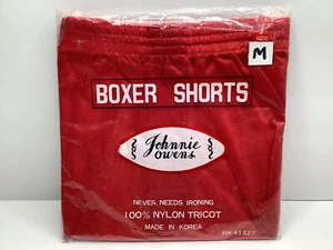 Vintage Johnnie Owen's Nylon Tricot Boxers Red Medium Sheer See-Through Sexy - Picture 1 of 6