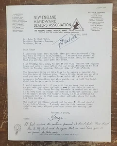 1938 Letterhead Boston Massachusetts New England Hardware Dealers Association - Picture 1 of 1