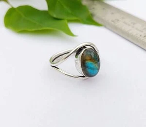 Anello dichiarazione labradorite fatto a mano in argento sterling anello per donna regalo - Foto 1 di 6