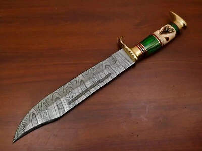 HOJA DE DAMASCO HECHA A MANO SANGRE RANURADA QUEMADURA GRABADA HUESO DE CAMELLO MADERA PAKKA Foto 1 de 4